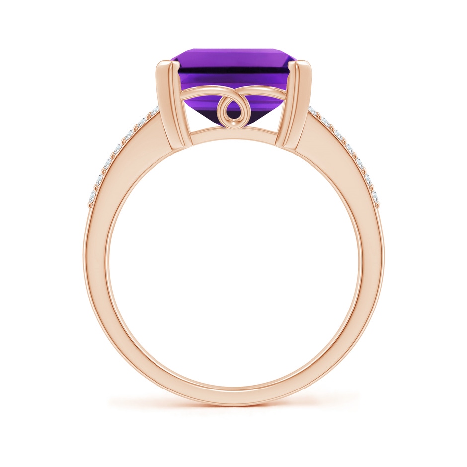 12x10mm AAAA Emerald-Cut Amethyst Split Shank Cocktail Ring with Diamonds in Rose Gold side-1