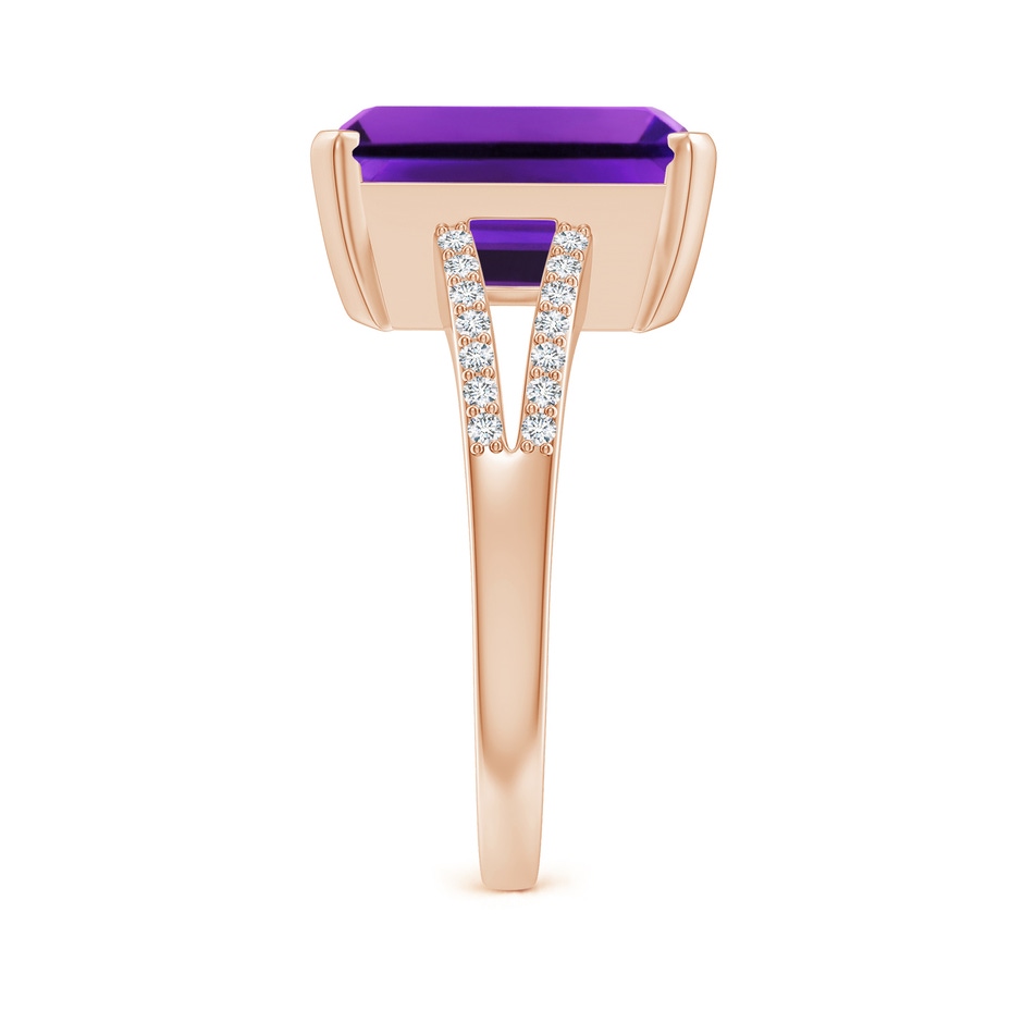 12x10mm AAAA Emerald-Cut Amethyst Split Shank Cocktail Ring with Diamonds in Rose Gold side-2