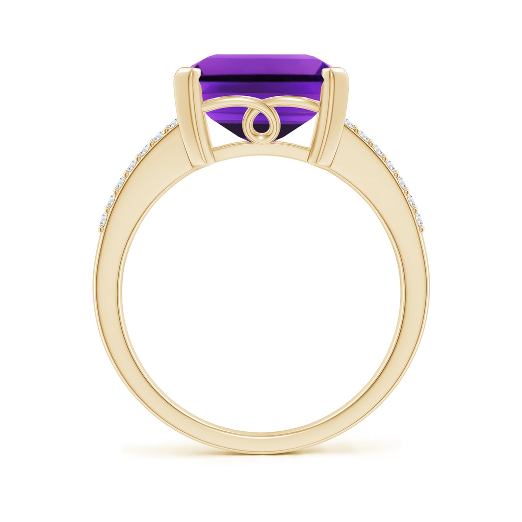 12x10mm AAAA Emerald-Cut Amethyst Split Shank Cocktail Ring with Diamonds in Yellow Gold Side-1