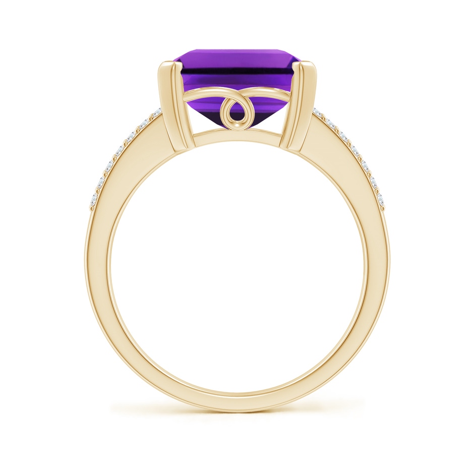 12x10mm AAAA Emerald-Cut Amethyst Split Shank Cocktail Ring with Diamonds in Yellow Gold Side-1