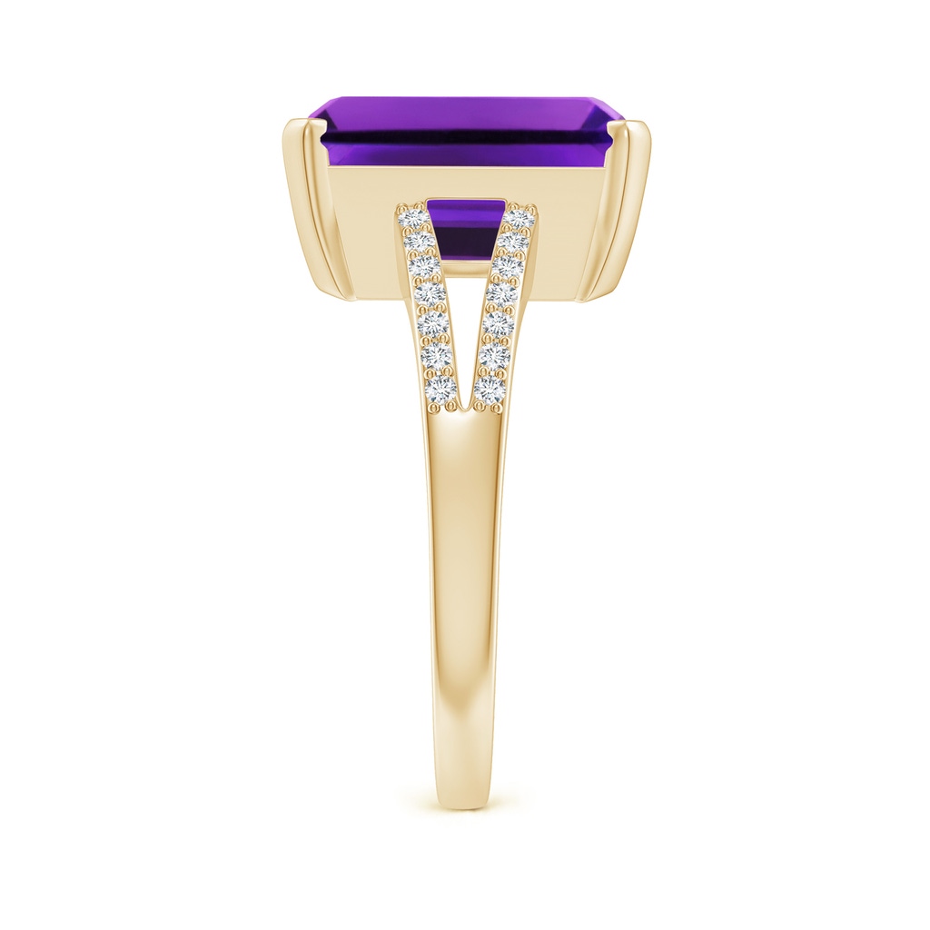 12x10mm AAAA Emerald-Cut Amethyst Split Shank Cocktail Ring with Diamonds in Yellow Gold Side-2
