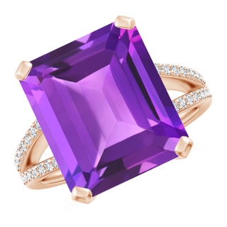 14x12mm AAA Emerald-Cut Amethyst Split Shank Cocktail Ring with Diamonds in Rose Gold