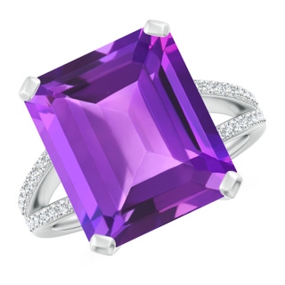 14x12mm AAA Emerald-Cut Amethyst Split Shank Cocktail Ring with Diamonds in White Gold