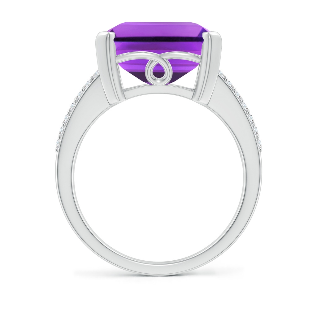 14x12mm AAA Emerald-Cut Amethyst Split Shank Cocktail Ring with Diamonds in White Gold Side-1