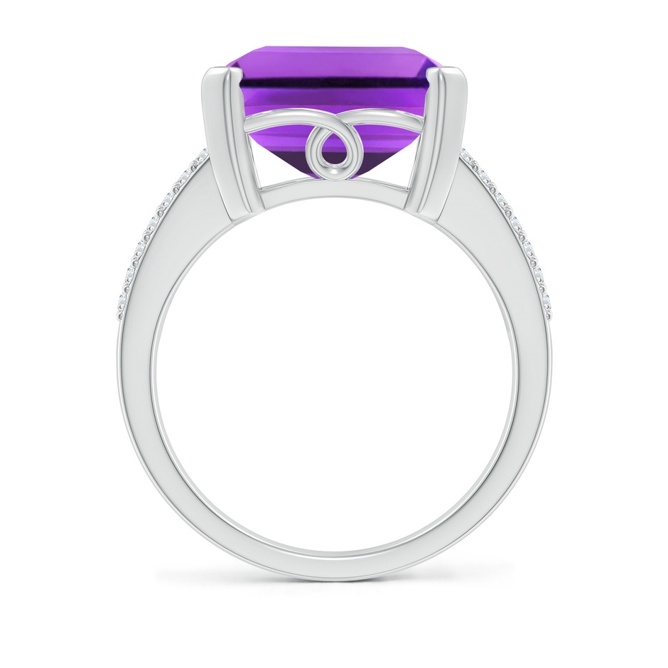 14x12mm AAA Emerald-Cut Amethyst Split Shank Cocktail Ring with Diamonds in White Gold side-1