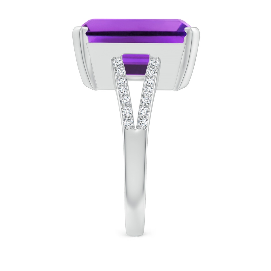 14x12mm AAA Emerald-Cut Amethyst Split Shank Cocktail Ring with Diamonds in White Gold side-2