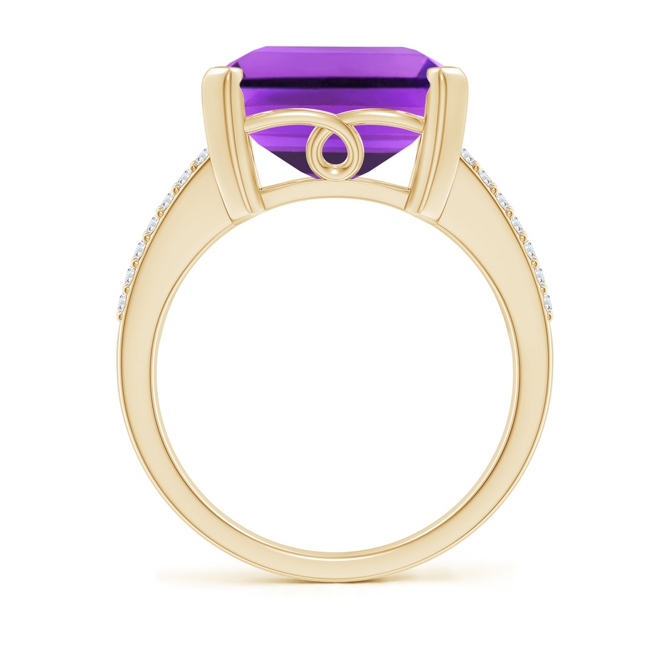 14x12mm AAA Emerald-Cut Amethyst Split Shank Cocktail Ring with Diamonds in Yellow Gold side-1