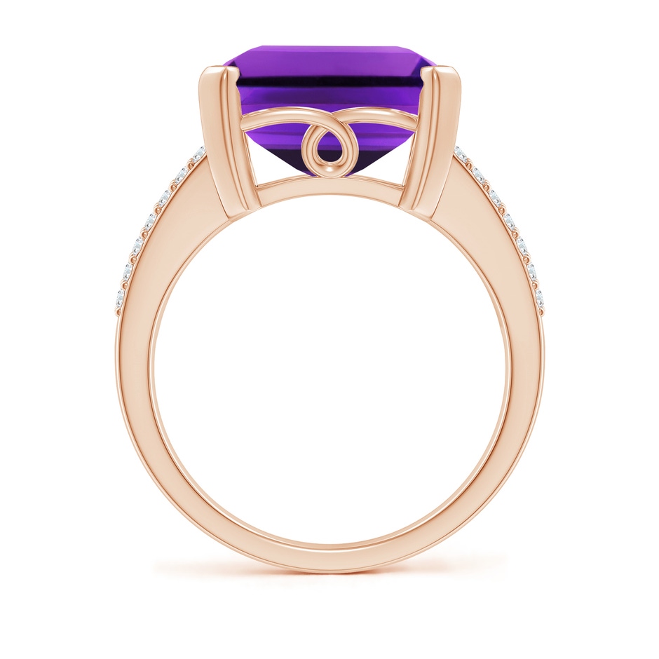 14x12mm AAAA Emerald-Cut Amethyst Split Shank Cocktail Ring with Diamonds in Rose Gold side-1