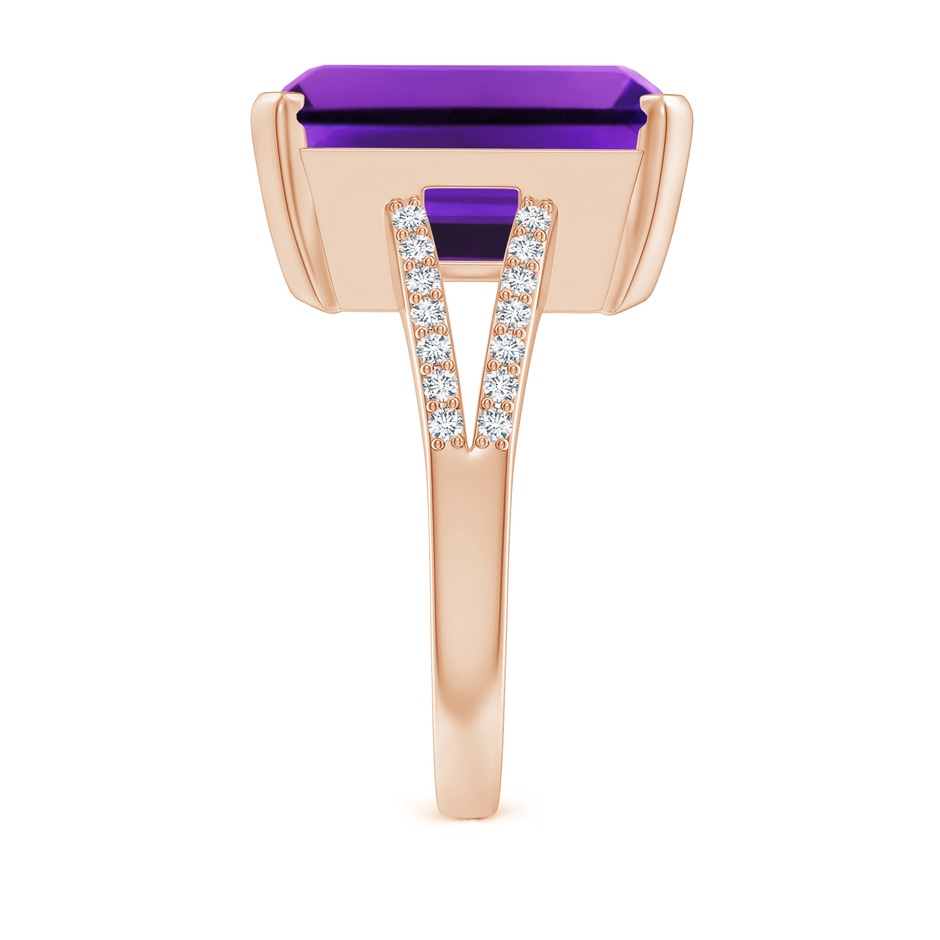 14x12mm AAAA Emerald-Cut Amethyst Split Shank Cocktail Ring with Diamonds in Rose Gold side-2