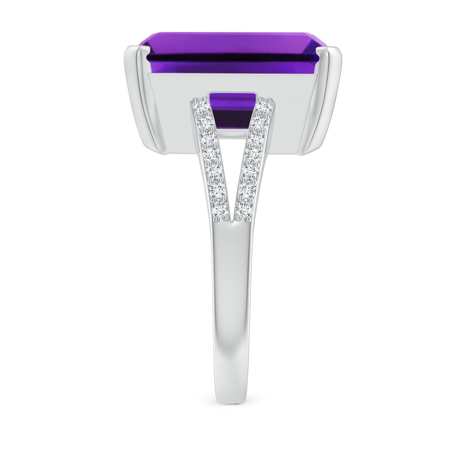 14x12mm AAAA Emerald-Cut Amethyst Split Shank Cocktail Ring with Diamonds in White Gold side-2