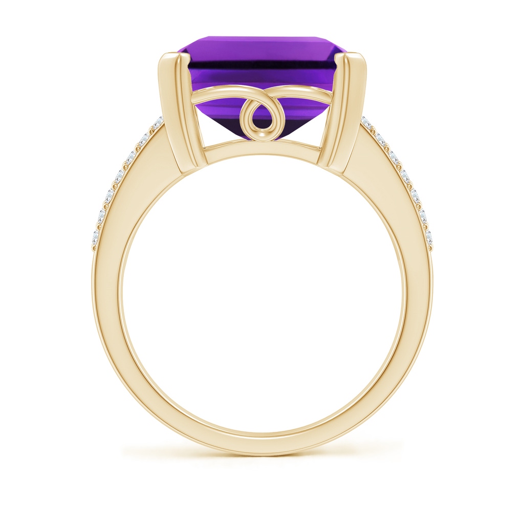 14x12mm AAAA Emerald-Cut Amethyst Split Shank Cocktail Ring with Diamonds in Yellow Gold Side-1