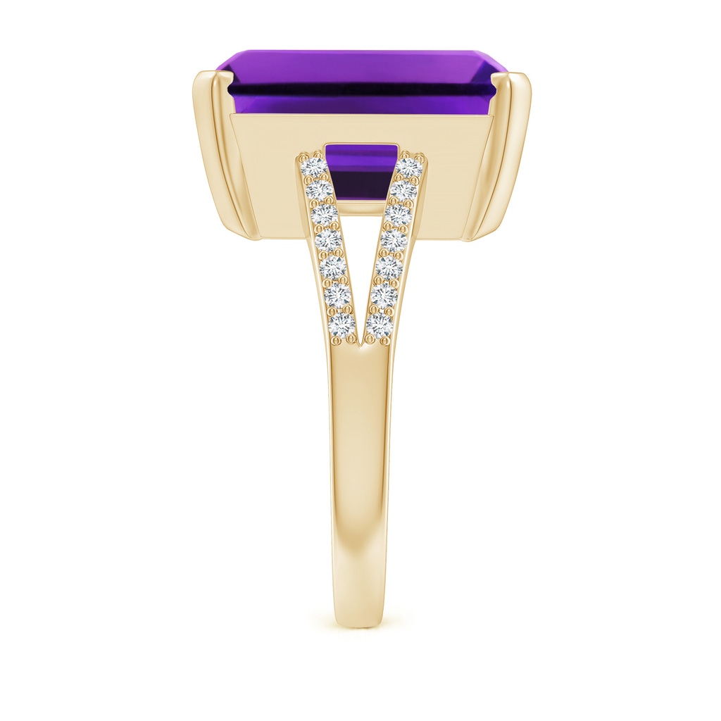 14x12mm AAAA Emerald-Cut Amethyst Split Shank Cocktail Ring with Diamonds in Yellow Gold Side-2