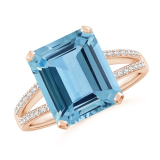 10.15x8.13x4.77mm AAAA GIA Certified Emerald-Cut Aquamarine Cocktail Ring in 10K Rose Gold