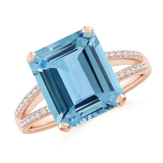 10.15x8.13x4.77mm AAAA GIA Certified Emerald-Cut Aquamarine Cocktail Ring in 18K Rose Gold