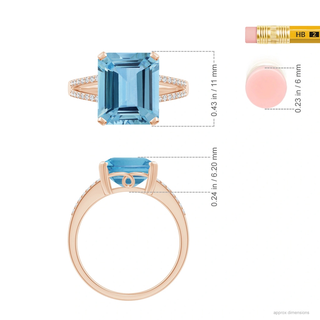 10.15x8.13x4.77mm AAAA GIA Certified Emerald-Cut Aquamarine Cocktail Ring in Rose Gold ruler