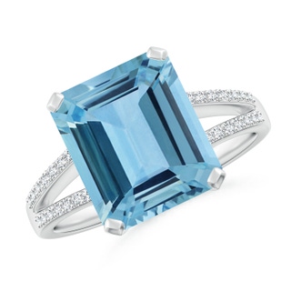 10.15x8.13x4.77mm AAAA GIA Certified Emerald-Cut Aquamarine Cocktail Ring in White Gold