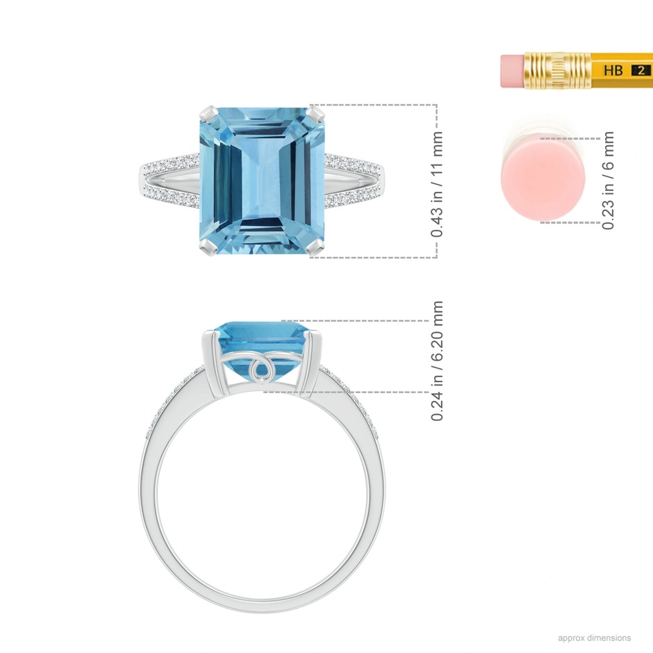 10.15x8.13x4.77mm AAAA GIA Certified Emerald-Cut Aquamarine Cocktail Ring in White Gold ruler