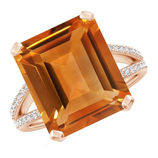 14x12mm AAA Emerald-Cut Citrine Split Shank Cocktail Ring with Diamonds in Rose Gold