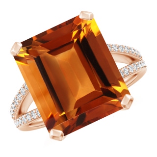 14x12mm AAAA Emerald-Cut Citrine Split Shank Cocktail Ring with Diamonds in 9K Rose Gold