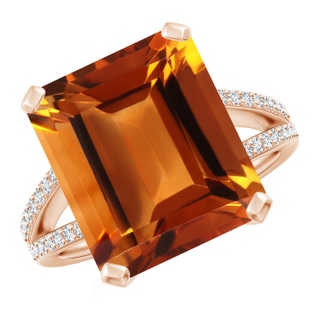 14x12mm AAAA Emerald-Cut Citrine Split Shank Cocktail Ring with Diamonds in Rose Gold