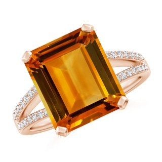 12.14x9.12x5.42mm AAAA GIA Certified Emerald-Cut Citrine Cocktail Ring in 10K Rose Gold