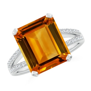12.14x9.12x5.42mm AAAA GIA Certified Emerald-Cut Citrine Cocktail Ring in 18K White Gold