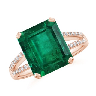 8.88x7.05mm AA GIA Certified Emerald Cut Emerald Cocktail Ring in 18K Rose Gold
