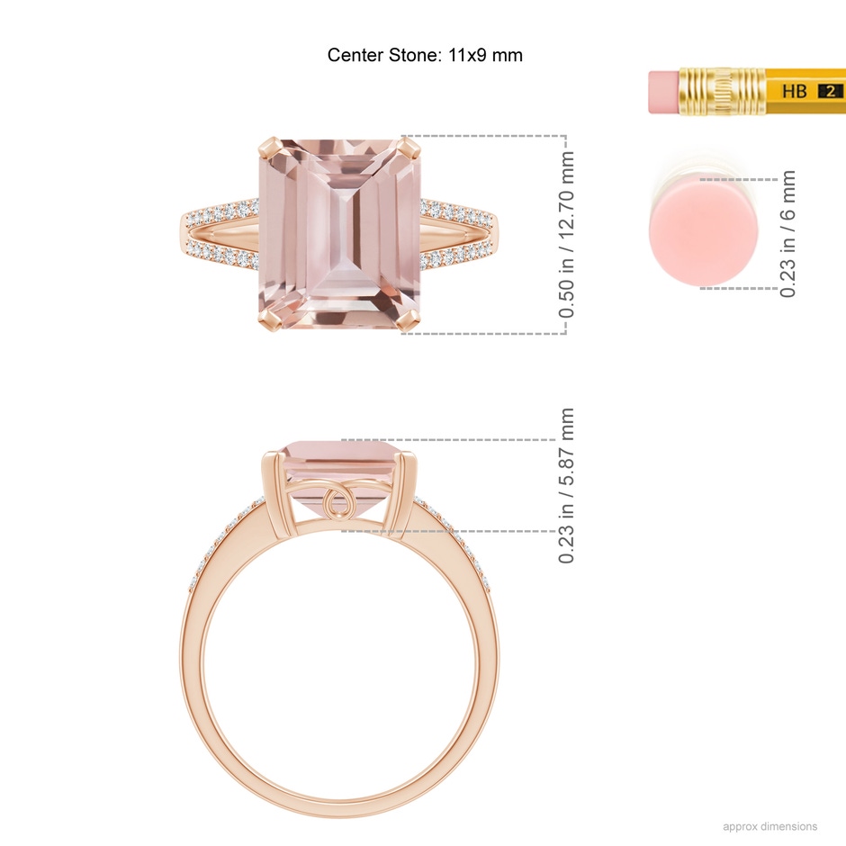 11x9mm AAA Emerald-Cut Morganite Split Shank Cocktail Ring with Diamonds in Rose Gold product image