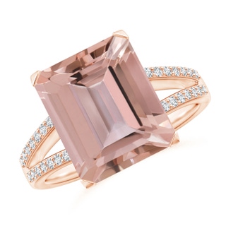 12x10mm AAAA Emerald-Cut Morganite Split Shank Cocktail Ring with Diamonds in Rose Gold