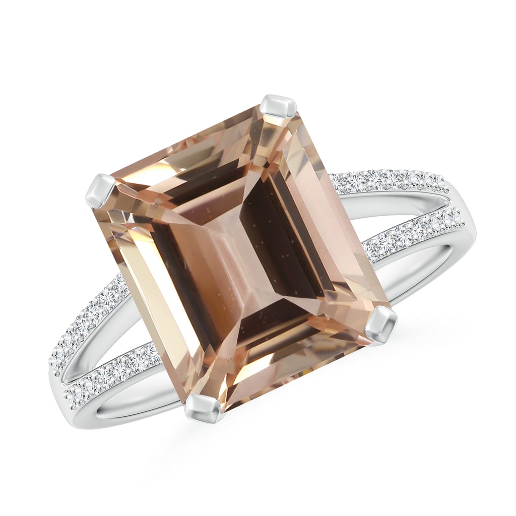 10.08x8.08x5.71mm AA GIA Certified Emerald-Cut Morganite Cocktail Ring in 18K White Gold