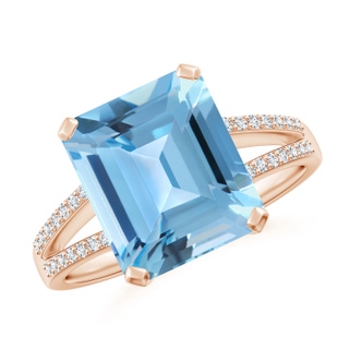 11x9mm A Emerald-Cut Swiss Blue Topaz Split Shank Cocktail Ring in 9K Rose Gold