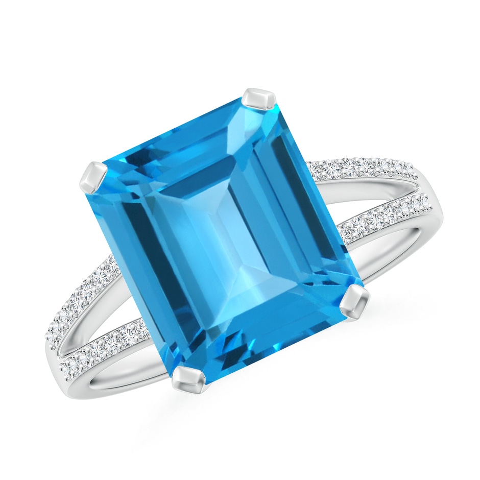 11x9mm AAA Emerald-Cut Swiss Blue Topaz Split Shank Cocktail Ring in White Gold 