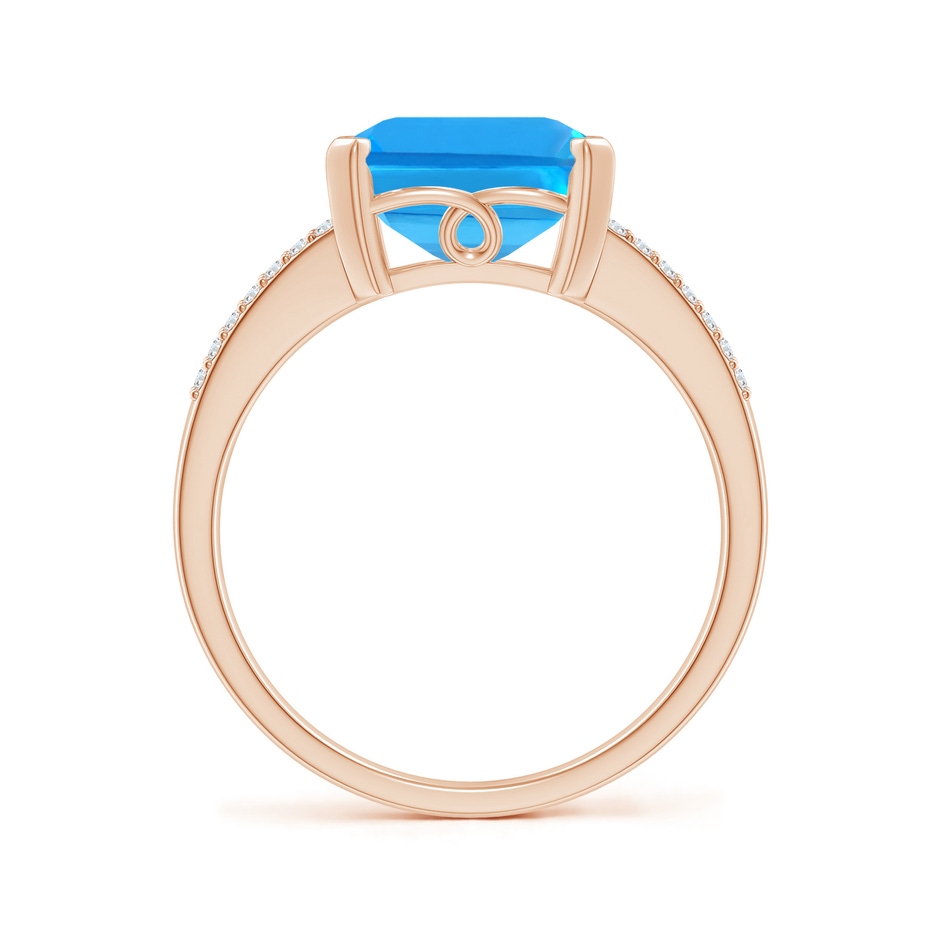 11x9mm AAAA Emerald-Cut Swiss Blue Topaz Split Shank Cocktail Ring in Rose Gold side-1