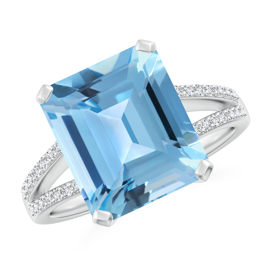 12x10mm A Emerald-Cut Swiss Blue Topaz Split Shank Cocktail Ring in White Gold 