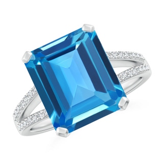 12x10mm AAAA Emerald-Cut Swiss Blue Topaz Split Shank Cocktail Ring in White Gold