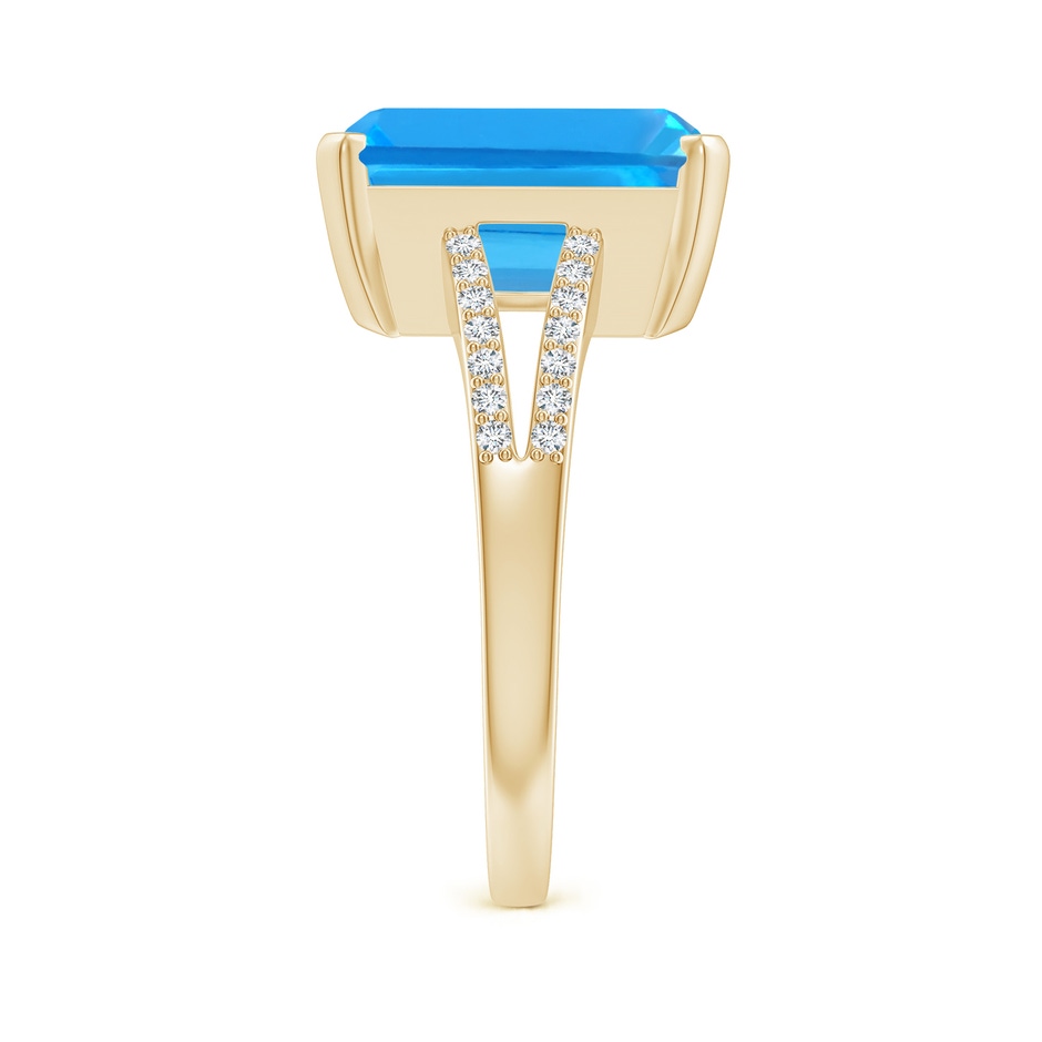 12x10mm AAAA Emerald-Cut Swiss Blue Topaz Split Shank Cocktail Ring in Yellow Gold side-2