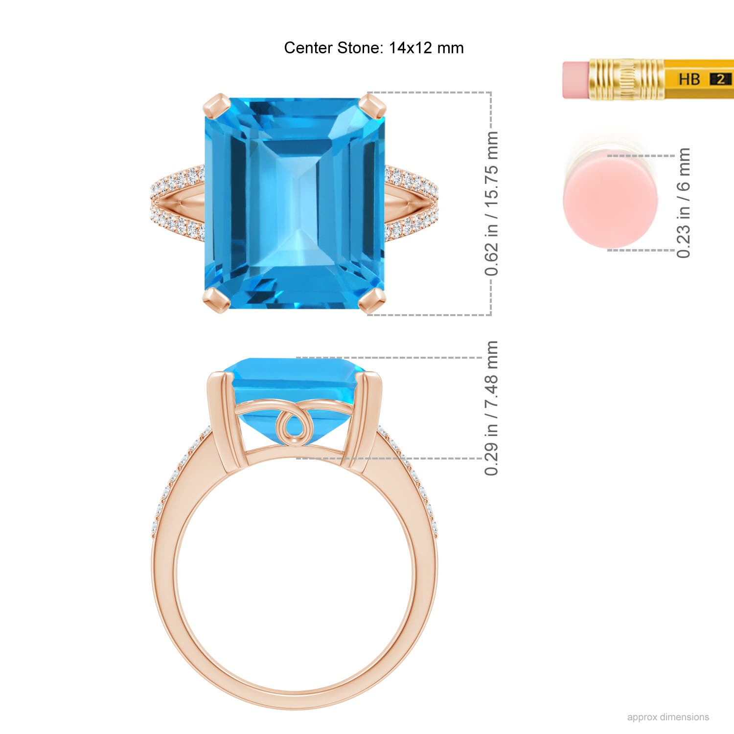 AAA - Swiss Blue Topaz / 12.22 CT / 14 KT Rose Gold