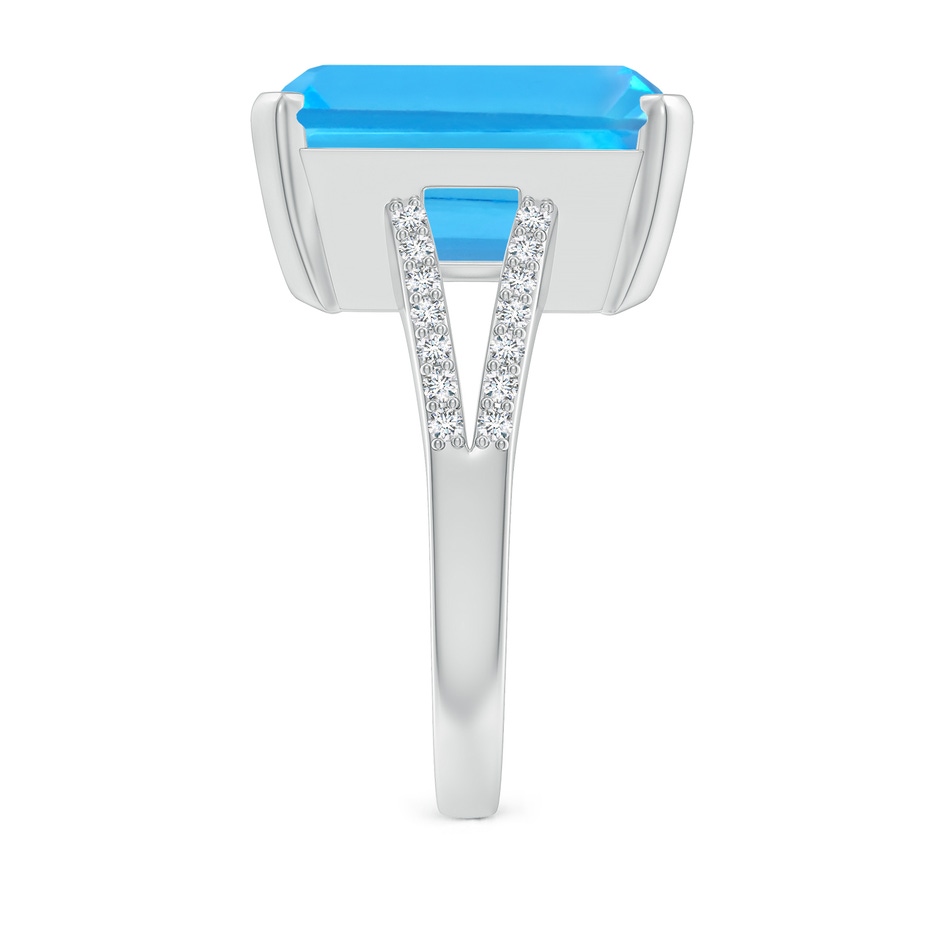 14x12mm AAA Emerald-Cut Swiss Blue Topaz Split Shank Cocktail Ring in White Gold side-2