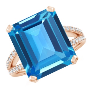 14x12mm AAAA Emerald-Cut Swiss Blue Topaz Split Shank Cocktail Ring in 9K Rose Gold