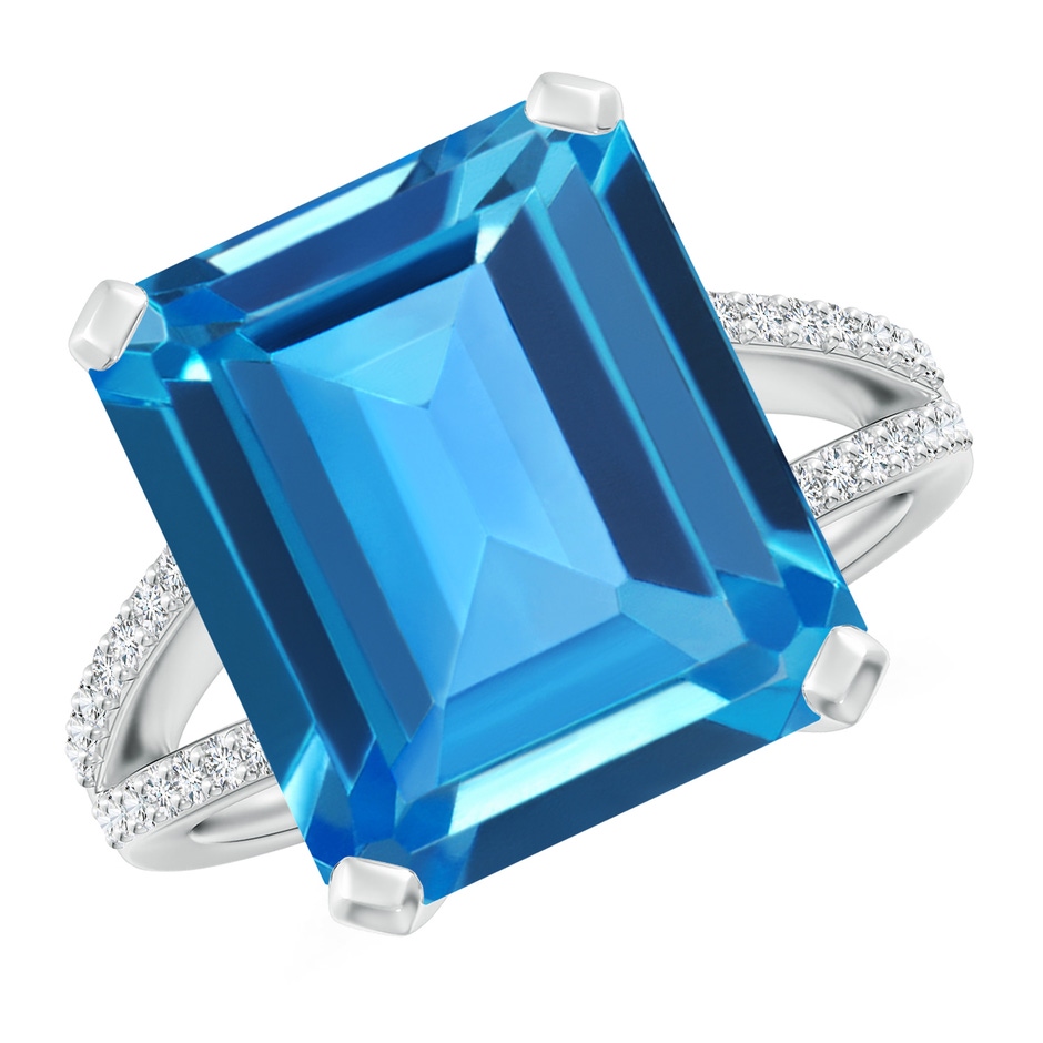 14x12mm AAAA Emerald-Cut Swiss Blue Topaz Split Shank Cocktail Ring in White Gold 