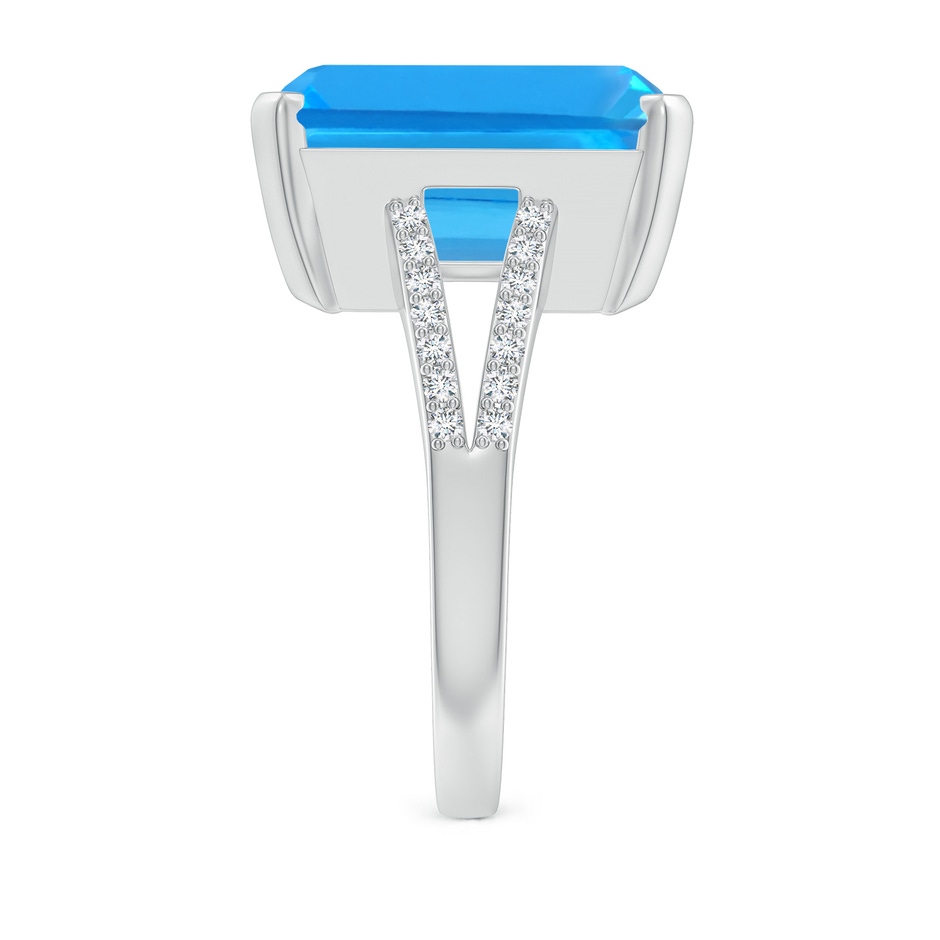 14x12mm AAAA Emerald-Cut Swiss Blue Topaz Split Shank Cocktail Ring in White Gold side-2