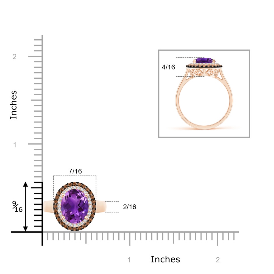 9x7mm AAAA Vintage Style Double Halo Oval Amethyst Ring in Rose Gold product image