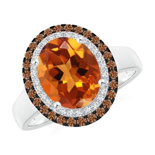 10x8mm AAAA Vintage Style Double Halo Oval Citrine Ring in White Gold