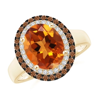 10x8mm AAAA Vintage Style Double Halo Oval Citrine Ring in Yellow Gold