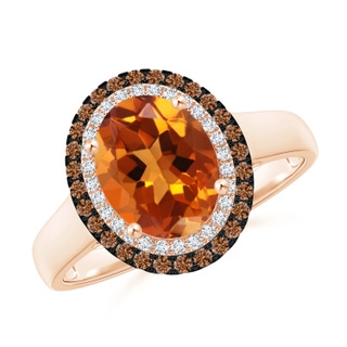 9x7mm AAAA Vintage Style Double Halo Oval Citrine Ring in Rose Gold