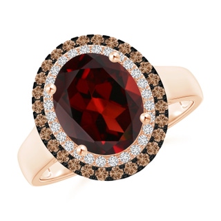 10x8mm AAA Vintage Style Double Halo Oval Garnet Ring in Rose Gold