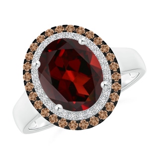 10x8mm AAA Vintage Style Double Halo Oval Garnet Ring in White Gold