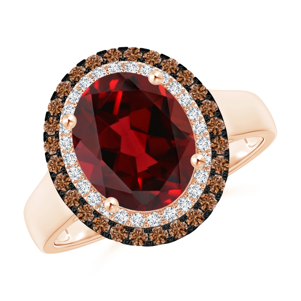 10x8mm AAAA Vintage Style Double Halo Oval Garnet Ring in Rose Gold