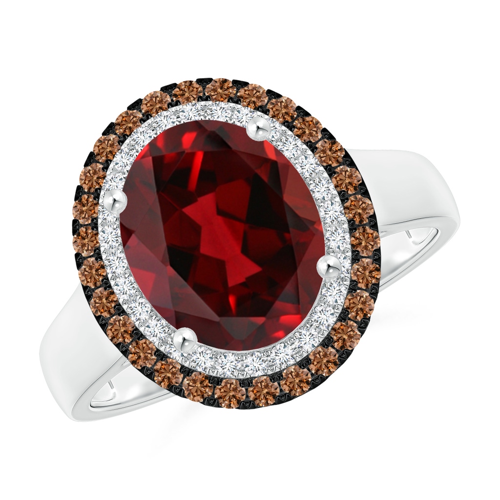 10x8mm AAAA Vintage Style Double Halo Oval Garnet Ring in White Gold