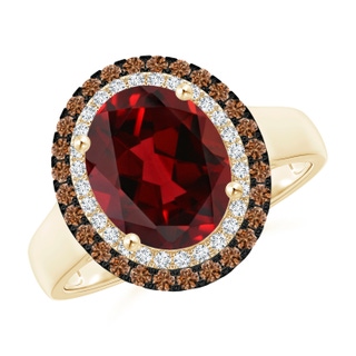 10x8mm AAAA Vintage Style Double Halo Oval Garnet Ring in Yellow Gold